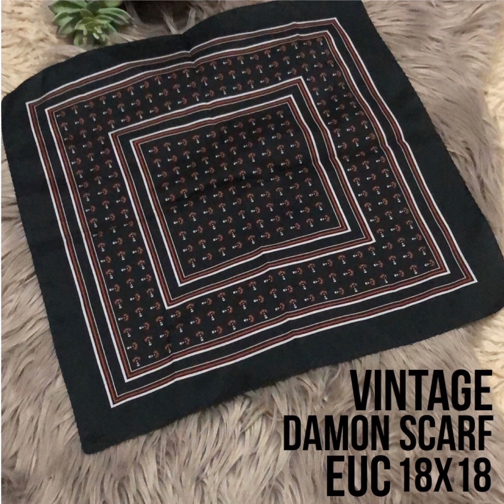 Vintage Damon Scarf-Made in Italy-Polyester-18x18-Green&Red